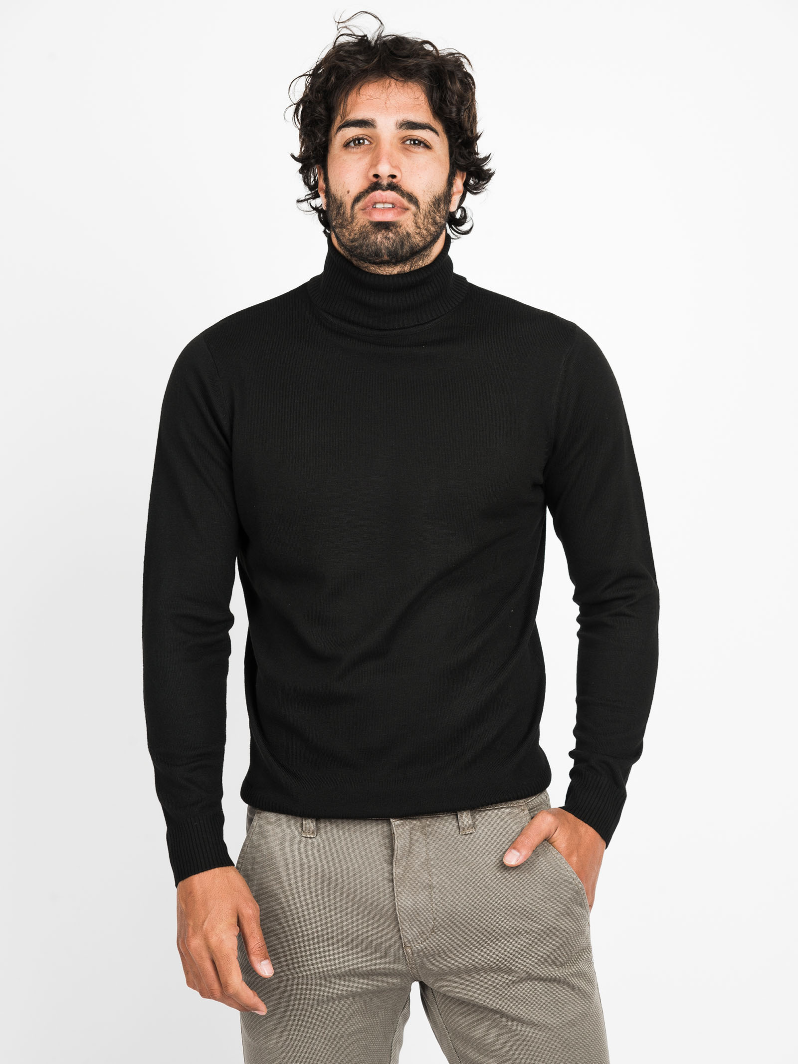 8296K maglia dolcevita uomo MESSAGERIE cotton black roll neck t-shirt man